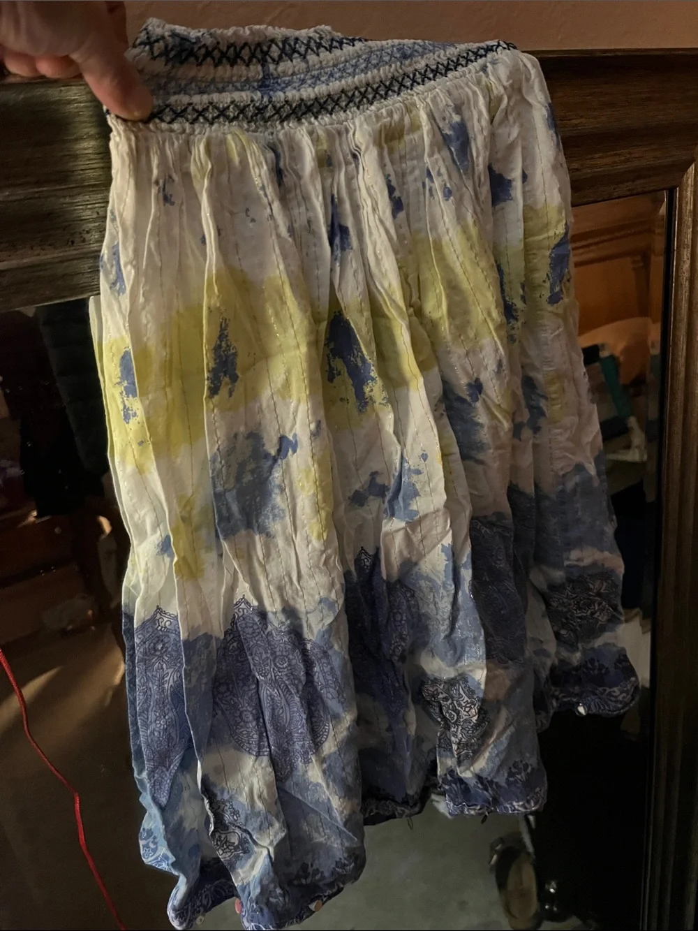 Justice White Floral Smocked Waist Skirt with Blue and Yellow Accents